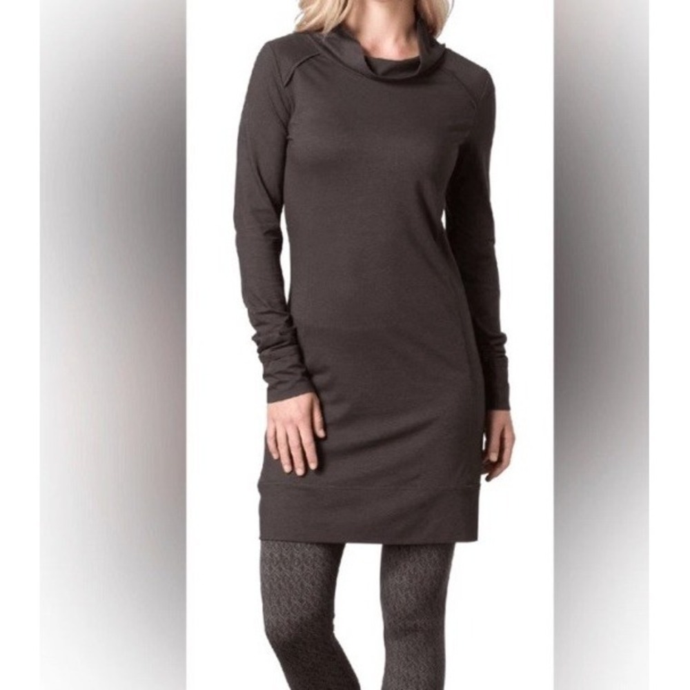 Toad&Co‎ Aurora Dress LS M Gray Brown Cowl Neck Organic Cotton Tencel